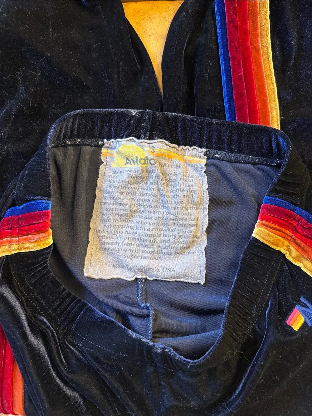 Women’s Aviator Nation Velvet 5 Stripe Jogger Sweatpants Sz Small Navy Blue